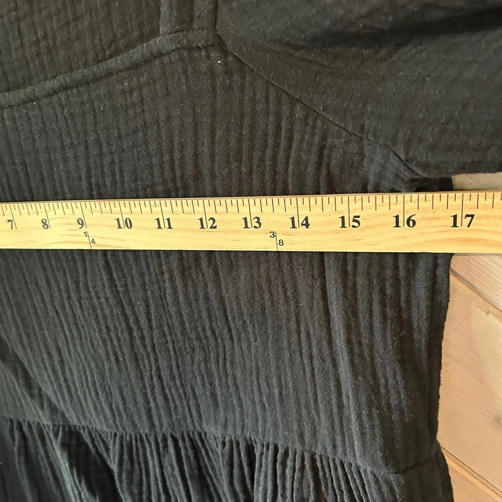 Madewell Black Double Gauze Peplum Top Square Neck Long Sleeve Cotton XS oversiz